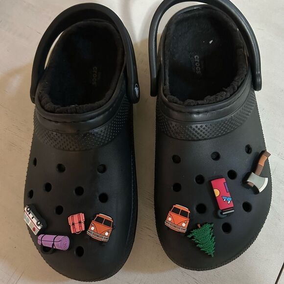 CROCS Fleece Lined Black Clogs - Picture 1 of 8